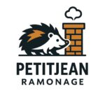 Logo de PETITJEAN Ramonage : hérisson stylisé, cheminée et fumée – Ramoneur à Sisteron et environs
